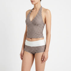 Women's Tankini | Halter Neck Gingham Contrast Waist
