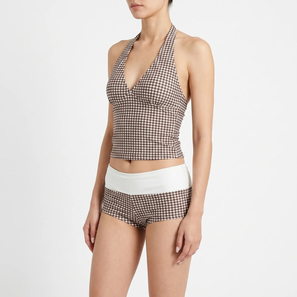 Women's Tankini | Halter Neck Gingham Contrast Waist