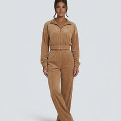 Women's Two Piece Set | Zip Long Sleeve Crop Top Wide Leg Relaxed