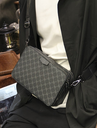 Men's Crossbody Bag | Quilted Pattern Zip Closure Adjustable Strap