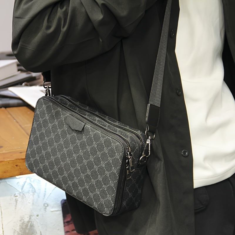 Men's Crossbody Bag | Quilted Pattern Zip Closure Adjustable Strap