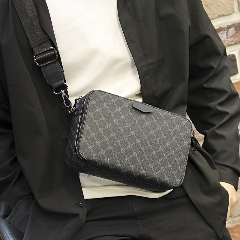 Men's Crossbody Bag | Quilted Pattern Zip Closure Adjustable Strap
