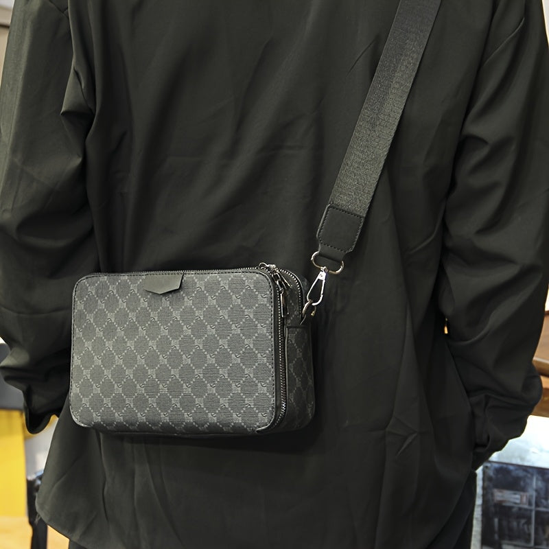 Men's Crossbody Bag | Quilted Pattern Zip Closure Adjustable Strap